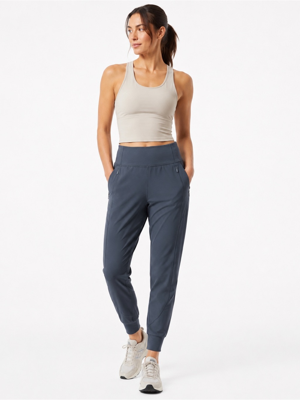 Athleta Rainier Mid Rise Jogger Small Gray Cold Weather Zip Pocket